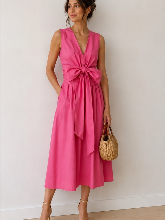 J. Crew Dresses & Skirts - J. Crew Hot Pink Midi Dress with Front Bow